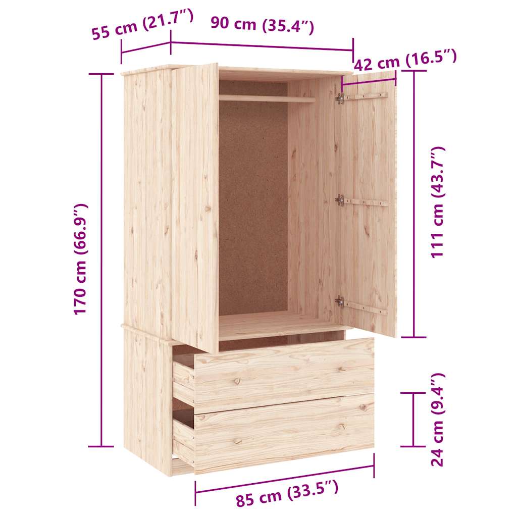 Kleiderschrank ALTA 90x55x170 cm Massivholz Kiefer – Bild 8